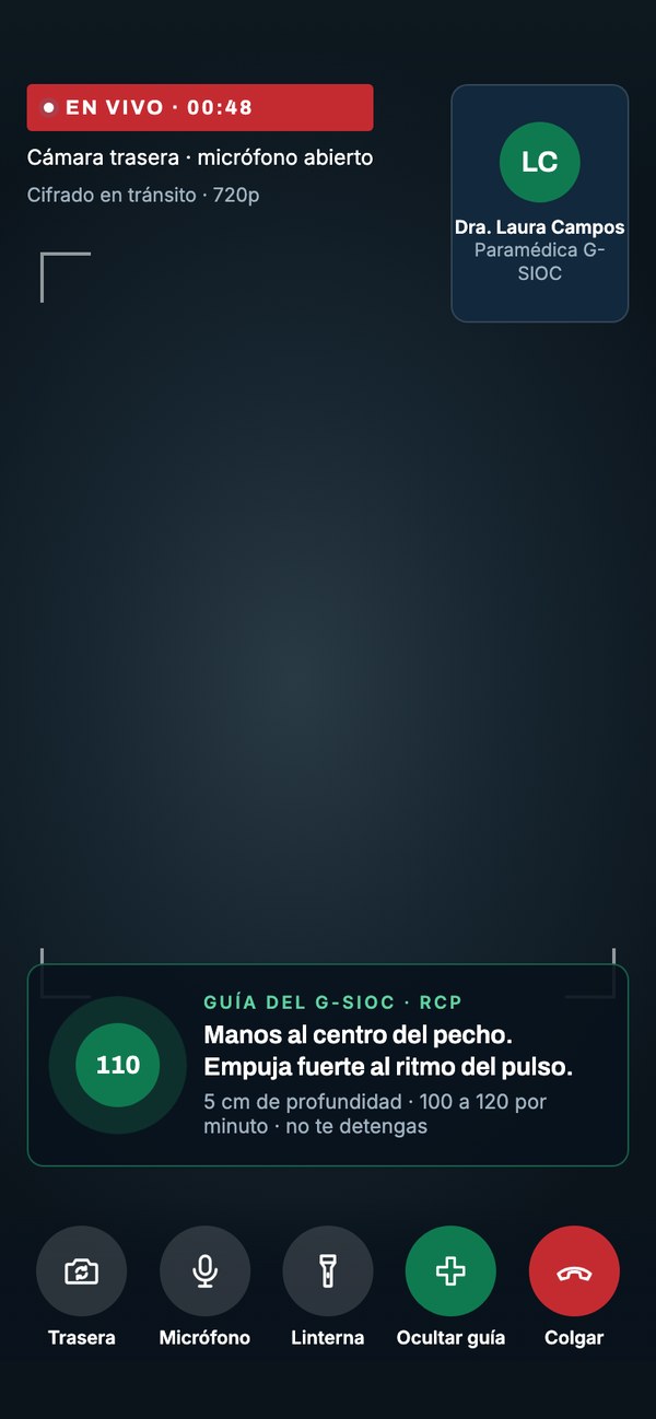 Cámara y micrófono cifrados con un paramédico del G-SIOC, que guía la maniobra en la pantalla mientras llega la ayuda.
