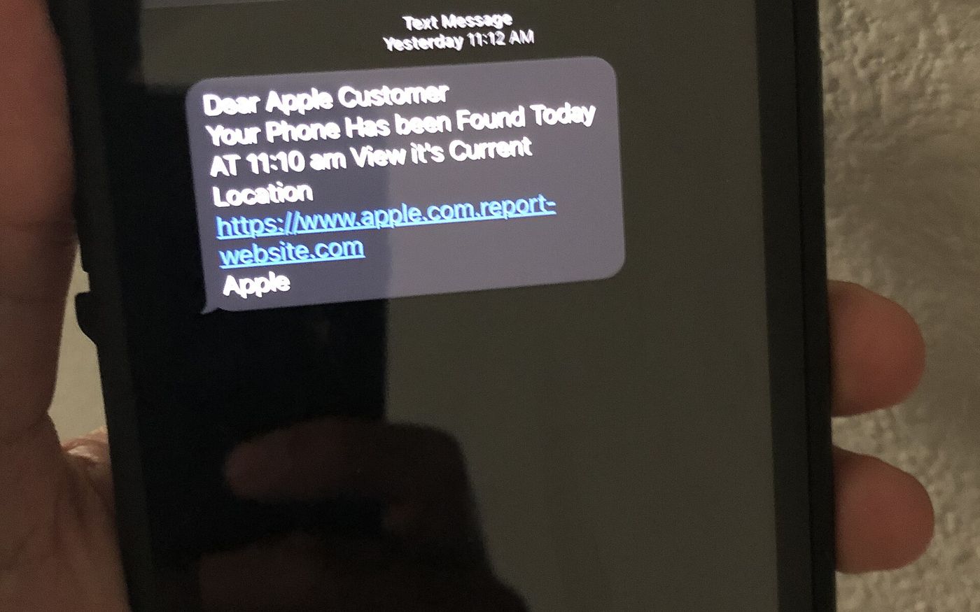 Fraudulent text message impersonating a well-known company